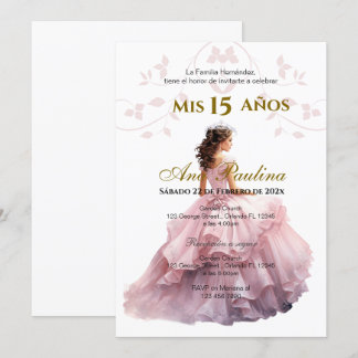 Pink Floral Quinceañera Spanish Invitation
