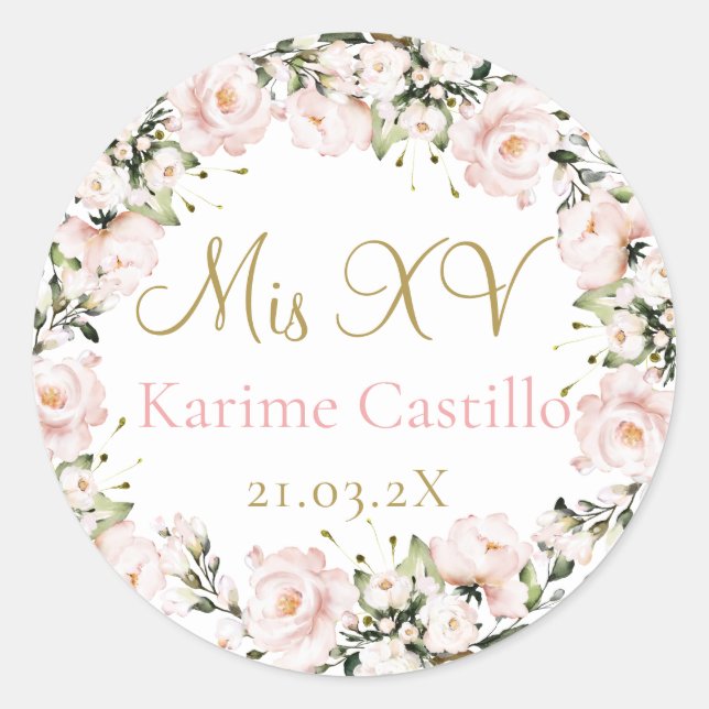Pink floral quinceañera sticker (Front)