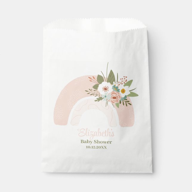 Pink Floral Rainbow Baby Shower Favour Bag (Front)