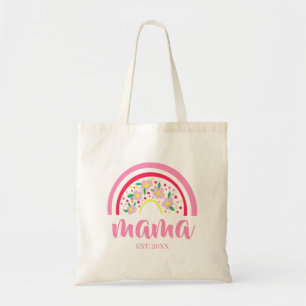 Pink Floral Rainbow Mom Gift Mothers Day Gift Tote Bag