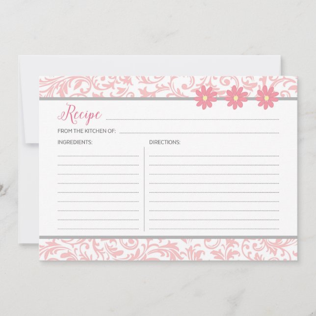 Pink Floral Recipe Card (Front)
