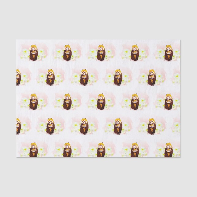 Pink Floral Red Panda Mom Baby Tissue Paper (Front)