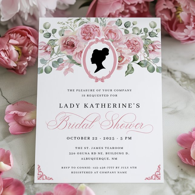 Pink Floral Regency Era Bridal Shower Invitation (Creator Uploaded)