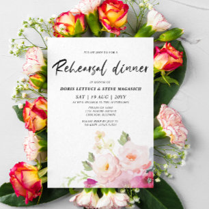 Pink Floral Rehearsal Dinner Invitation