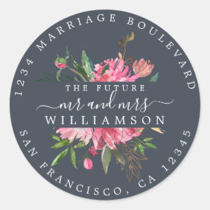 Pink Floral Return Address Dark Blue Envelope Seal