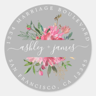Pink Floral Return Address Grey Envelope Seal