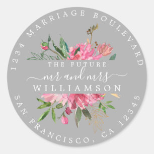 Pink Floral Return Address Grey Envelope Seal
