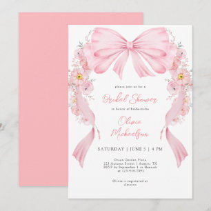 Pink Floral Ribbon Arch Bow Coquette Bridal Shower Invitation