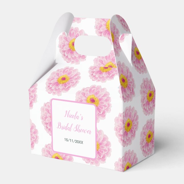 Pink Floral Ribbon Bridal Shower Favor Box (Front Side)