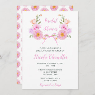 Pink Floral Ribbon Bridal Shower Invitation