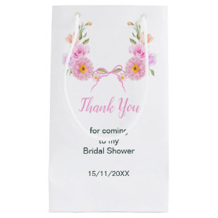 Pink Floral Ribbon Bridal Shower Small Gift Bag