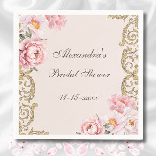 Pink Floral Rococo Vintage Peony Bridal Shower Napkin