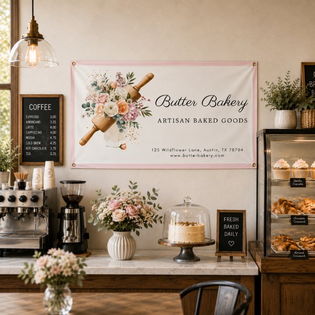 Pink Floral Rolling Pin Bakery Banner (Pink Floral Rolling Pin Bakery banner)