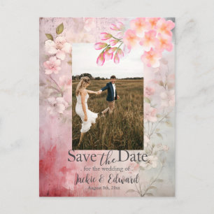 Pink Floral Romantic Save the Date Photo Postcard