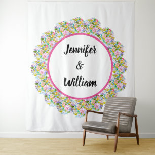 Pink Floral Romantic Wedding Backdrop Tapestry