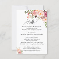 Pink Floral Romantique boho chic insert carte