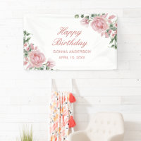 Pink Floral Rose Birthday Party Plate
