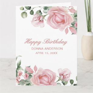 Pink Floral Rose Birthday Party Plate Card