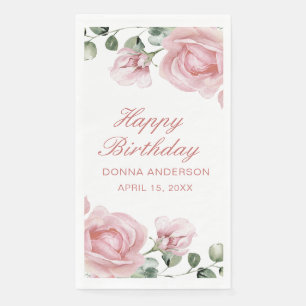 Pink Floral Rose Birthday Party Plate Napkin