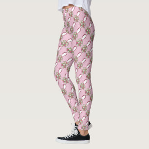 Pink Floral Rose Bouquet Flower Wedding Leggings