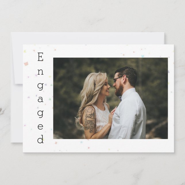 Pink Floral Rose Confetti Engagement Announcement (Front)