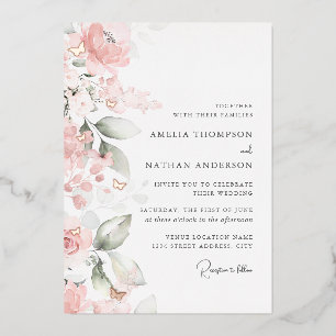 Pink Floral Rose Gold Butterfly Wedding 