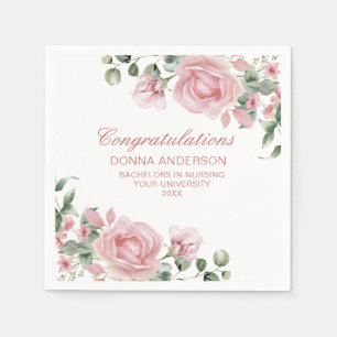 Pink Floral Rose Graduation Party  Napkin