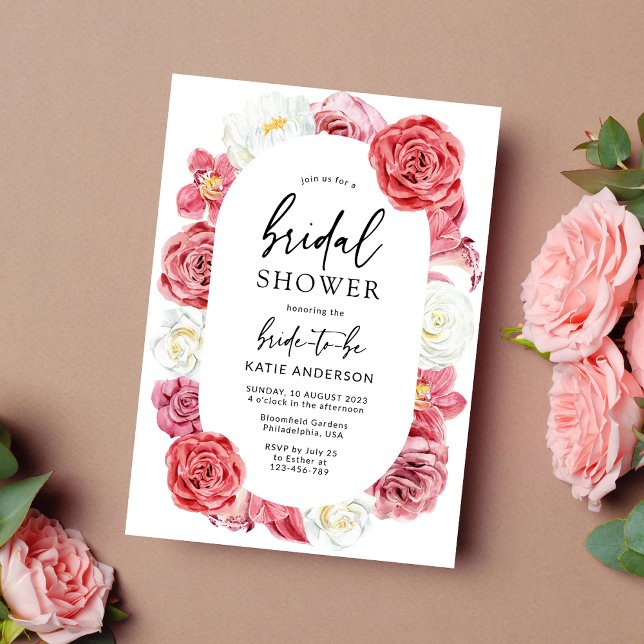 Pink Floral Rose Oval Summer Bridal Shower Invitation (Creator Uploaded)