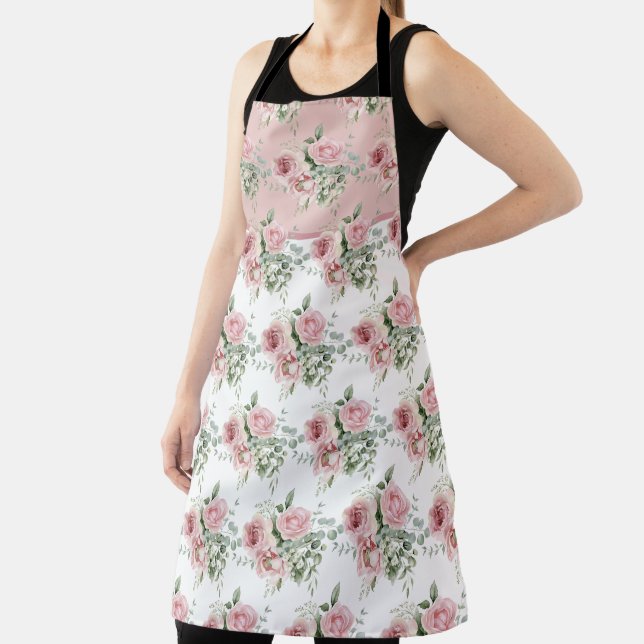 Pink Floral Rose Pattern  Apron (Insitu)