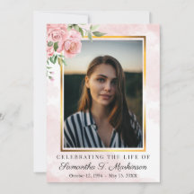 Pink Floral Rose Photo Watercolor Order of Service
