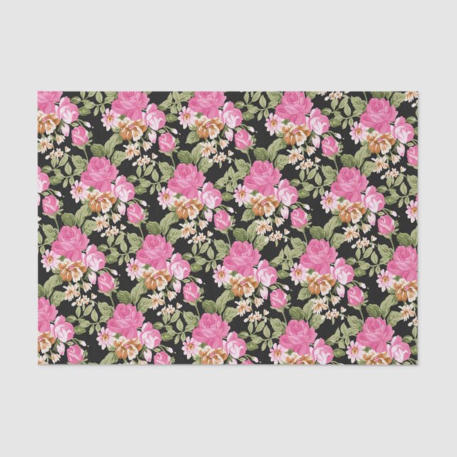 Pink floral rose Victorian pattern tissue paper (Front)