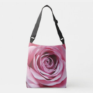 Pink floral rose watercolor blossom garden crossbody bag