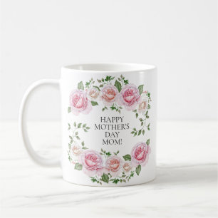 Pink Floral Rose Wreath Happy Mother's Day Coffee Mug