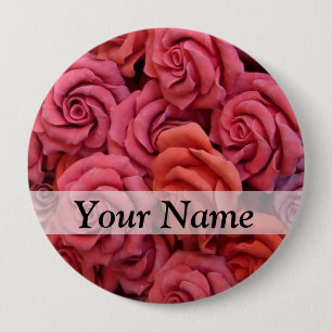 Pink floral roses 4 inch round button