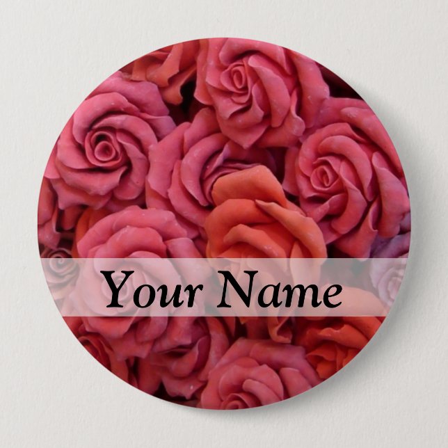 Pink floral roses 4 inch round button (Front)