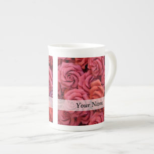 Pink floral roses bone china mug