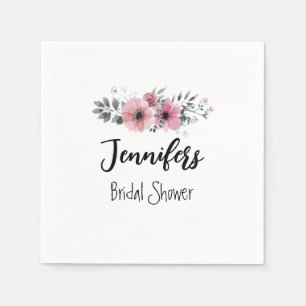 Pink Floral Roses Bridal Shower Napkins