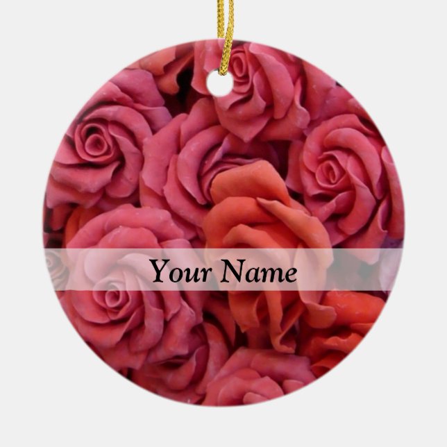 Pink floral roses ceramic ornament (Front)