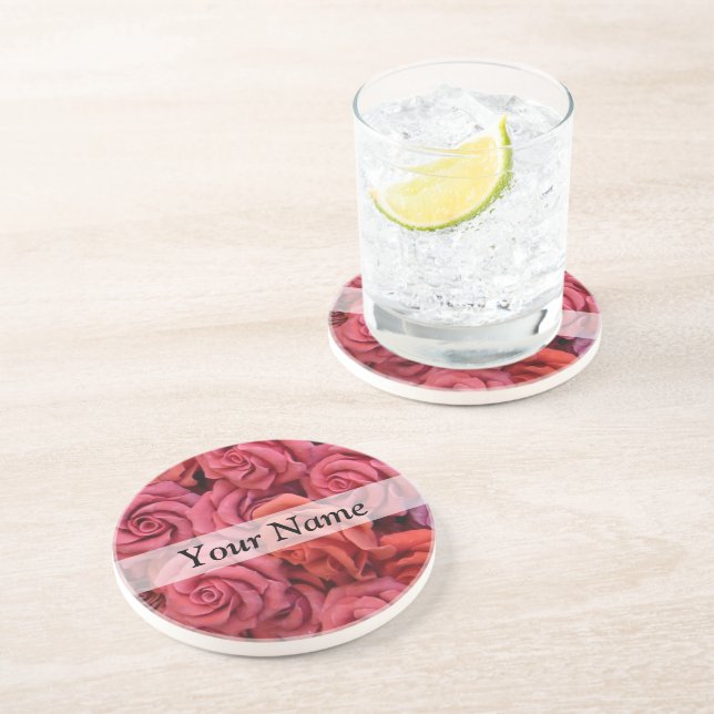 Pink floral roses coaster (Side)