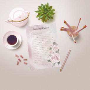 Pink Floral Roses Elegant Lined Personalized Post-it Notes