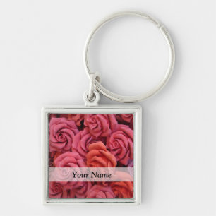 Pink floral roses keychain