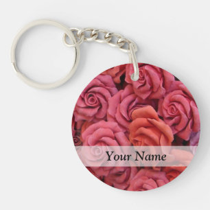 Pink floral roses keychain