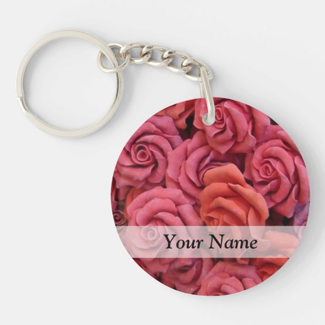 Pink floral roses keychain (Front)