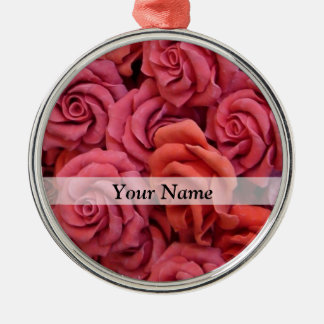 Pink floral roses metal ornament