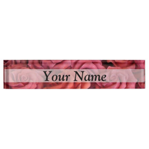 Pink floral roses nameplate