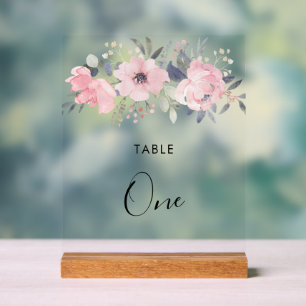 Pink Floral Roses Rustic Foliage Table Number Acrylic Sign