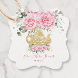 Pink Floral Roses Tea Party Baby Shower Thank You Favour Tags