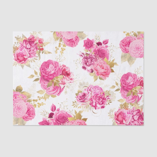 Pink Floral Roses Tissue Paper (Front)