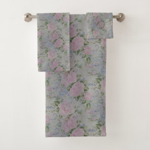 Pink Floral Roses Vintage Bath Towel Set