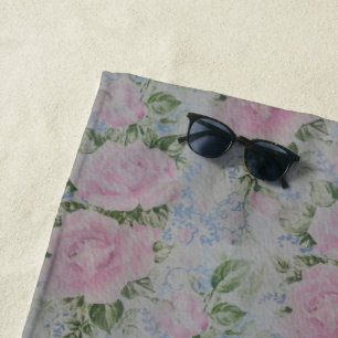 Pink Floral Roses Vintage Beach Towel